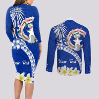 Northern Mariana Islands Commonwealth Day 2024 Couples Matching Long Sleeve Bodycon Dress and Long Sleeve Button Shirt Dolphin With Plumeria Flower LT01 - Polynesian Pride