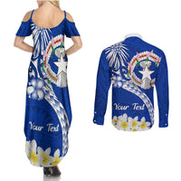 Northern Mariana Islands Commonwealth Day 2024 Couples Matching Summer Maxi Dress and Long Sleeve Button Shirt Dolphin With Plumeria Flower LT01 - Polynesian Pride