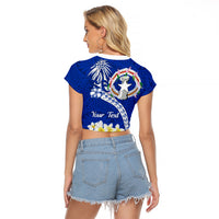 Northern Mariana Islands Commonwealth Day 2024 Raglan Cropped T Shirt Dolphin With Plumeria Flower LT01 - Polynesian Pride