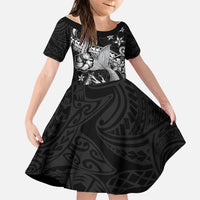 Hawaii Mermaid Monotone Family Matching Short Sleeve Bodycon Dress and Hawaiian Shirt Polynesian Pattern Fish Hook