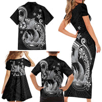 Hawaii Mermaid Monotone Family Matching Short Sleeve Bodycon Dress and Hawaiian Shirt Polynesian Pattern Fish Hook