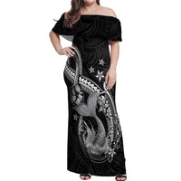 Hawaii Mermaid Monotone Off Shoulder Maxi Dress Polynesian Pattern Fish Hook