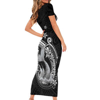 Hawaii Mermaid Monotone Short Sleeve Bodycon Dress Polynesian Pattern Fish Hook