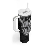 Hawaii Mermaid Monotone Tumbler With Handle Polynesian Pattern Fish Hook
