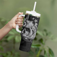Hawaii Mermaid Monotone Tumbler With Handle Polynesian Pattern Fish Hook