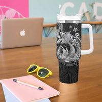 Hawaii Mermaid Monotone Tumbler With Handle Polynesian Pattern Fish Hook