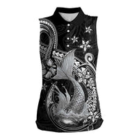 Hawaii Mermaid Monotone Women Sleeveless Polo Shirt Polynesian Pattern Fish Hook