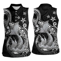 Hawaii Mermaid Monotone Women Sleeveless Polo Shirt Polynesian Pattern Fish Hook