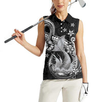 Hawaii Mermaid Monotone Women Sleeveless Polo Shirt Polynesian Pattern Fish Hook