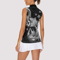 Hawaii Mermaid Monotone Women Sleeveless Polo Shirt Polynesian Pattern Fish Hook