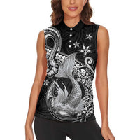 Hawaii Mermaid Monotone Women Sleeveless Polo Shirt Polynesian Pattern Fish Hook