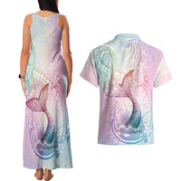 Hawaii Mermaid Sweet Pastel Couples Matching Tank Maxi Dress and Hawaiian Shirt Polynesian Pattern Fish Hook