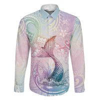 Hawaii Mermaid Sweet Pastel Family Matching Long Sleeve Bodycon Dress and Hawaiian Shirt Polynesian Pattern Fish Hook