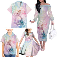 Hawaii Mermaid Sweet Pastel Family Matching Off The Shoulder Long Sleeve Dress and Hawaiian Shirt Polynesian Pattern Fish Hook