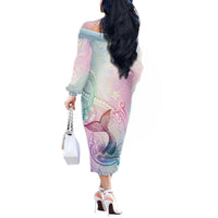 Hawaii Mermaid Sweet Pastel Off The Shoulder Long Sleeve Dress Polynesian Pattern Fish Hook