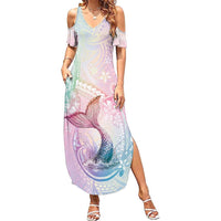 Hawaii Mermaid Sweet Pastel Summer Maxi Dress Polynesian Pattern Fish Hook