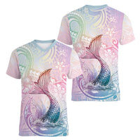 Hawaii Mermaid Sweet Pastel Women V-Neck T-Shirt Polynesian Pattern Fish Hook