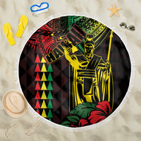 King Kamehameha Day Beach Blanket Hawaii Kakau Reggae LT01 One Size 150cm Black - Polynesian Pride