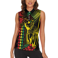 King Kamehameha Day Women Sleeveless Polo Shirt Hawaii Kakau Reggae