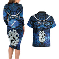 Personalized Maori Matariki Manaia Couples Matching Long Sleeve Bodycon Dress and Hawaiian Shirt Maori Kowhaiwhai Pattern Galaxy LT01 - Polynesian Pride