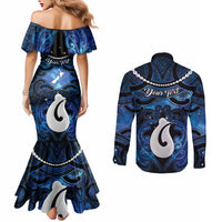 Personalized Maori Matariki Hei Matau Couples Matching Mermaid Dress and Long Sleeve Button Shirt Maori Kowhaiwhai Pattern Galaxy LT01 - Polynesian Pride