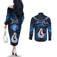 Personalized Maori Matariki Hei Matau Couples Matching Off The Shoulder Long Sleeve Dress and Long Sleeve Button Shirt Maori Kowhaiwhai Pattern Galaxy LT01 - Polynesian Pride