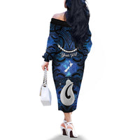Personalized Maori Matariki Hei Matau Family Matching Off The Shoulder Long Sleeve Dress and Hawaiian Shirt Maori Kowhaiwhai Pattern Galaxy