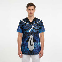Personalized Maori Matariki Hei Matau Scrub Top Maori Kowhaiwhai Pattern Galaxy LT01 - Polynesian Pride