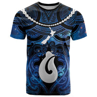 Personalized Maori Matariki Hei Matau T Shirt Maori Kowhaiwhai Pattern Galaxy LT01 Blue - Polynesian Pride