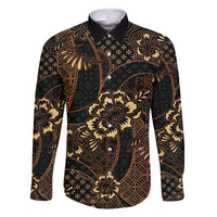 Indonesian Batik Pattern Vintage Brown Family Matching Off Shoulder Short Dress and Hawaiian Shirt