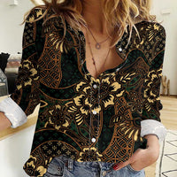 Indonesian Batik Tribal – Women's Casual Shirt – Vintage Brown LT01 Female Brown - Polynesian Pride