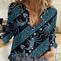 Indonesia Batik Pattern Women Casual Shirt Blue Version