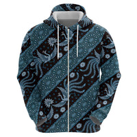 Indonesia Batik Pattern Zip Hoodie Blue Version