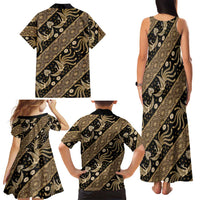 Indonesia Batik Pattern Family Matching Tank Maxi Dress and Hawaiian Shirt Gold Version