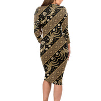 Indonesia Batik Pattern Long Sleeve Bodycon Dress Gold Version