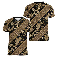 Indonesia Batik Pattern Women V-Neck T-Shirt Gold Version