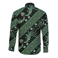 Indonesia Batik Pattern Long Sleeve Button Shirt Green Version