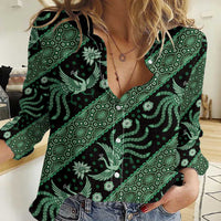 Indonesia Batik Pattern Women Casual Shirt Green Version