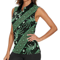 Indonesia Batik Pattern Women Sleeveless Polo Shirt Green Version