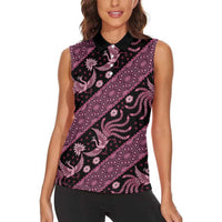 Indonesia Batik Pattern Women Sleeveless Polo Shirt Pink Version