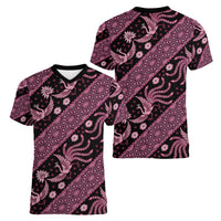 Indonesia Batik Pattern Women V-Neck T-Shirt Pink Version