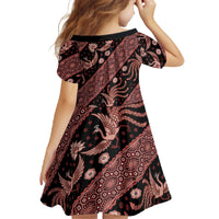 Indonesia Batik Pattern Family Matching Off The Shoulder Long Sleeve Dress and Hawaiian Shirt Red Version