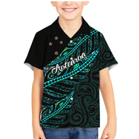 Personalised Aotearoa Family Matching Mermaid Dress and Hawaiian Shirt Silver Fern Mix Paua Shell Polynesian Pattern LT01 Son's Shirt Black - Polynesian Pride
