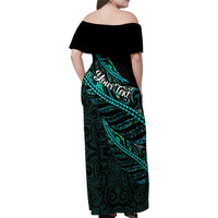 Personalised Aotearoa Family Matching Off Shoulder Maxi Dress and Hawaiian Shirt Silver Fern Mix Paua Shell Polynesian Pattern LT01 - Polynesian Pride