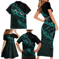 Personalised Aotearoa Family Matching Short Sleeve Bodycon Dress and Hawaiian Shirt Silver Fern Mix Paua Shell Polynesian Pattern LT01 - Polynesian Pride