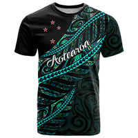Personalised Aotearoa T Shirt Silver Fern Mix Paua Shell Polynesian Pattern LT01 Black - Polynesian Pride
