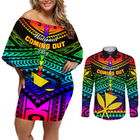 personalised-hawaii-couples-matching-off-shoulder-short-dress-and-long-sleeve-button-shirts-kanaka-maoli-kakau-2023-national-coming-out-day