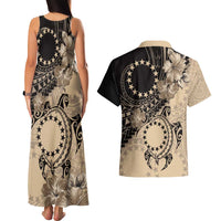 Cook Islands Turtle Couples Matching Tank Maxi Dress and Hawaiian Shirt Stars and Hibiscus - Beige