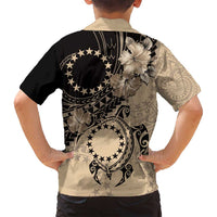 Cook Islands Turtle Family Matching Long Sleeve Bodycon Dress and Hawaiian Shirt Stars and Hibiscus - Beige LT01 - Polynesian Pride