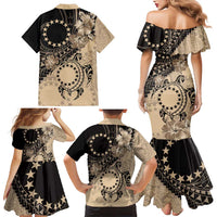Cook Islands Turtle Family Matching Mermaid Dress and Hawaiian Shirt Stars and Hibiscus - Beige LT01 - Polynesian Pride